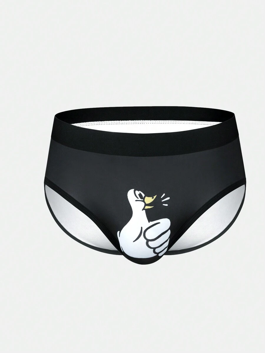 Men's Duck Digital Printed Skin-Friendly Breathable Triangle Underwear - Black and White - View 1