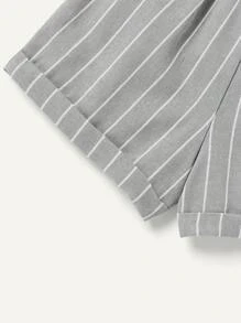 Cozy Pixies Baby Boy Solid Color Short Sleeve Polo Shirt With Stand Collar And Plaid Casual Shorts 2pcs Outfit Set - Grey - View 7