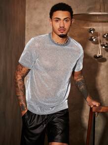 Manfinity NiteLyfe Men's Summer Round Neck Short Sleeve Casual T-Shirt With Shiny Print