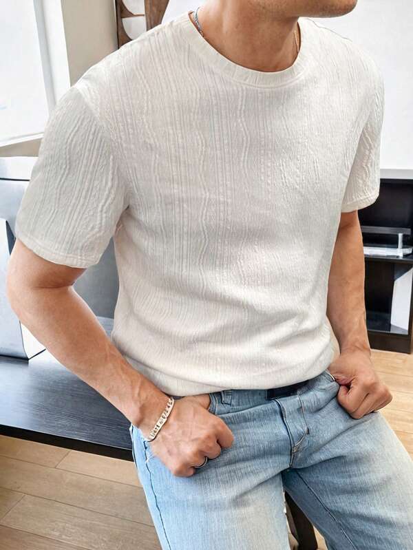 Men's Fashionable And Versatile Short Sleeve Solid Textured T-Shirt