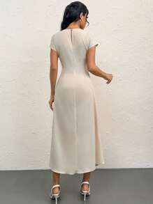 Firerie Đầm Midi Bodycon xoắn ngắn tay thanh lịch, thoải mái, thích hợp đi làm - Màu be - Xem 6