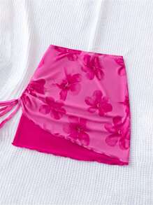 Soleia WYWH度假女士休閒海邊假期束口網布花環印染裙擺A線裙