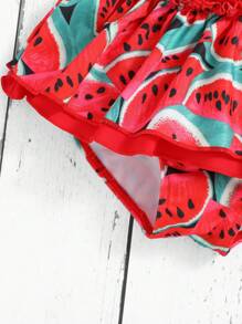 SHEIN Knitted Baby Girl Watermelon Swimsuit Set For Summer With Headband