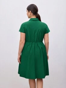 BizChic Plus Size Dames Zomer Effen Kleur Groen Pak Kraag Double-Breasted Kapmouw Elegante Business Casual Werkjurk