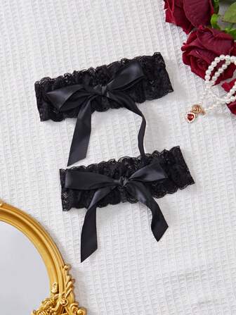 1pair Sexy Lace Leg Garters With Bowknot Decor Bow Tie