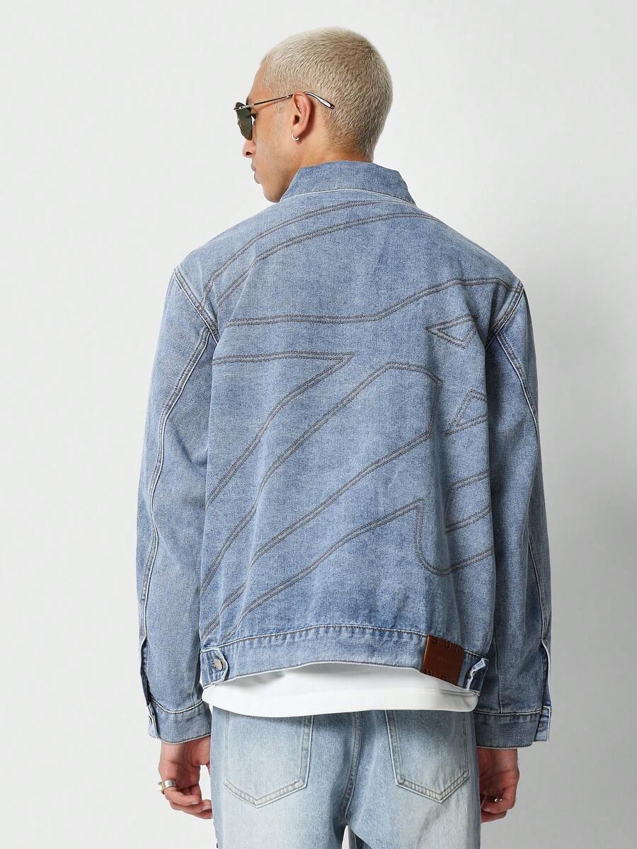 SUMWON Denim Jacket With Contrast Back Stitch Pattern | SHEIN USA