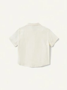 Cozy Pixies Baby Boy Solid Color Short Sleeve Polo Shirt With Stand Collar And Plaid Casual Shorts 2pcs Outfit Set - Grey - View 2