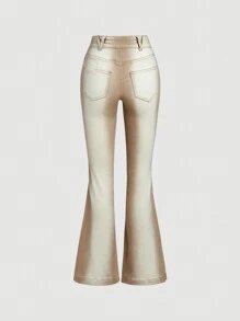 SHEIN Teen Girl Y2K Style High Waisted Stretchy Flared Jeans With Washed Finish - Pink - View 2