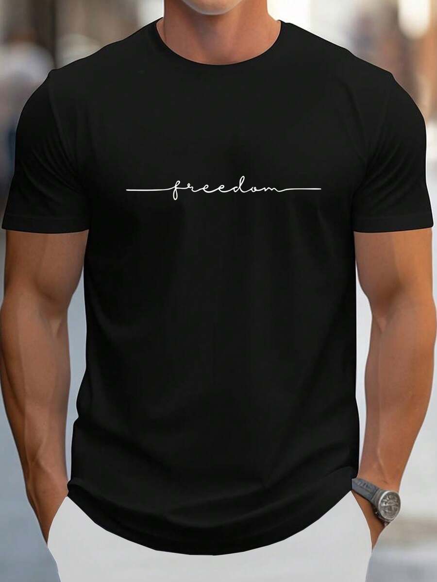 Manfinity Dauomo Men Cotton Letter Graphic Tee - Black - View 1