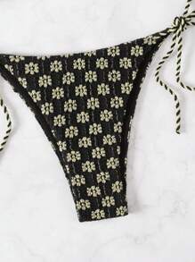 SHEIN Swim 女士花卉印花露背比基尼套裝，度假風格 - 粉色 - 查看 4