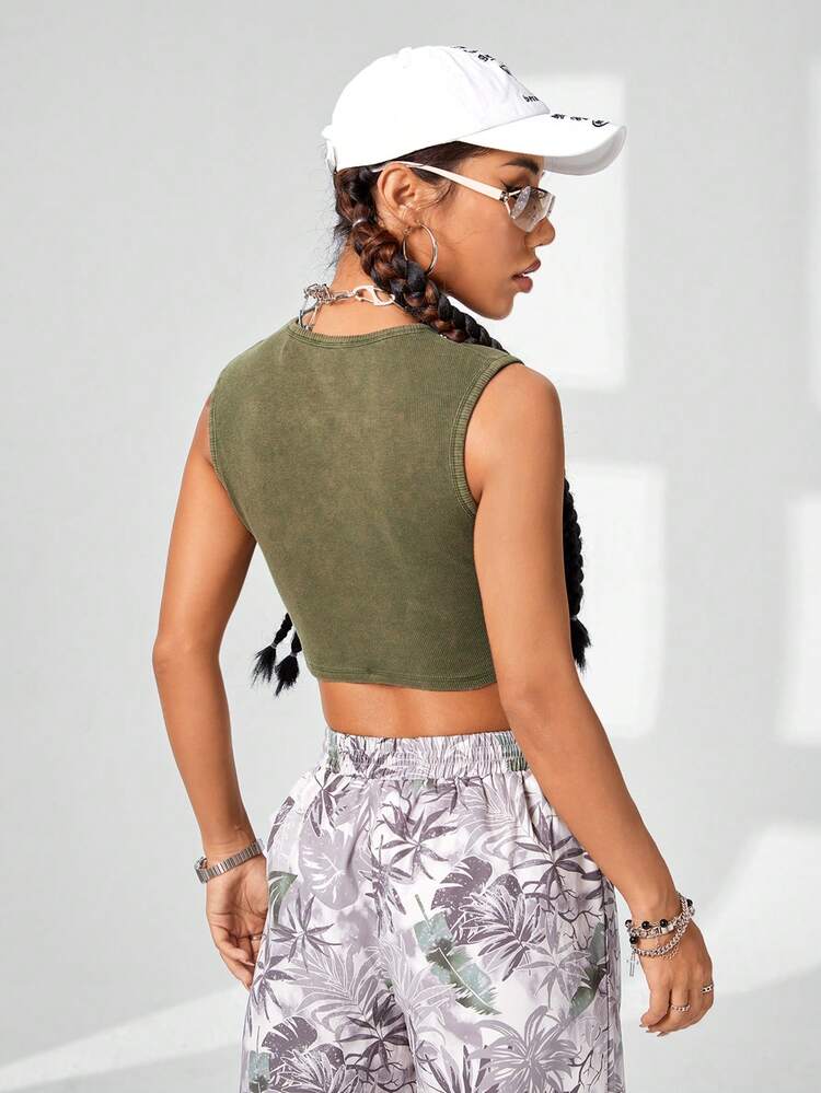 Fashionable And Slim Fit Shiny Letter Logo Metal Plate Tank Top Is Suitable For Spring And Summer Outfits, Summer Tops