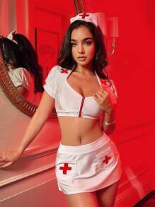 3pack Geo Graphic Zip Front Nurse Costume Set - White - View 1