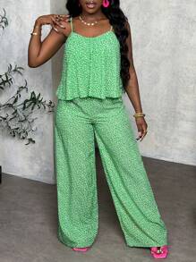 Slaydiva 假日印花阔腿无肩带连体裤 - 綠色 - 查看 5