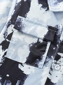 SHEIN Young Boy Street-Style Printed Collar Short Sleeve Workwear Pocket Shirt