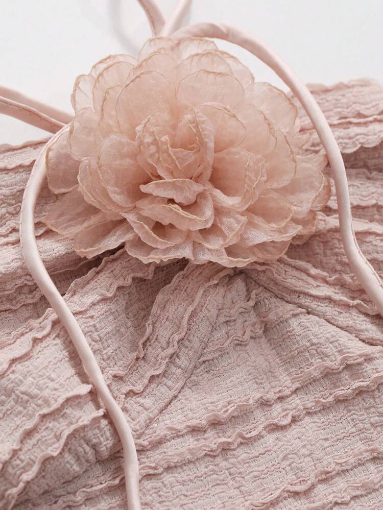 Textured 3D Floral Halter Women's Camisole Top With Asymmetrical Hem Summer Valentine's Day