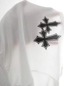 Slaydiva Bộ đồ hai mảnh hở vai hở vai không tay cổ tim mùa hè giản dị quần short bó in hình chữ thập màu trắng cho nữ - trắng - Xem 9