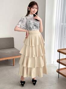 FRIFUL Designer Women's High-Necked Shirt With Drawstring Design And Printed Pattern Summer,Ruffle