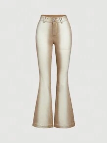 SHEIN Teen Girl Y2K Style High Waisted Stretchy Flared Jeans With Washed Finish - Pink - View 1