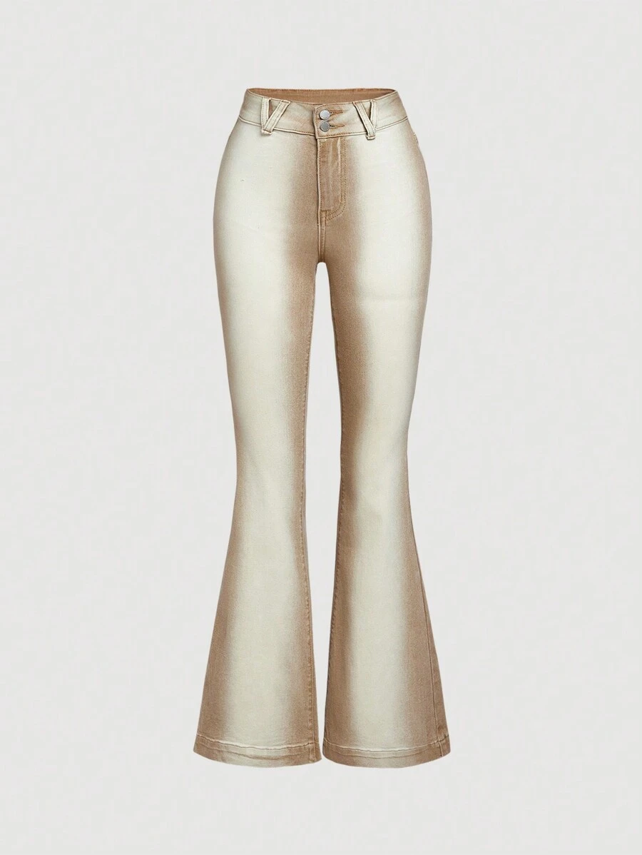 SHEIN Teen Girl Y2K Style High Waisted Stretchy Flared Jeans With Washed Finish - Pink - View 1