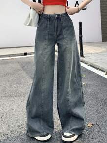 DAZY Ladies' Plain Simple Daily Fashion Denim Trousers,Baggy Jeans