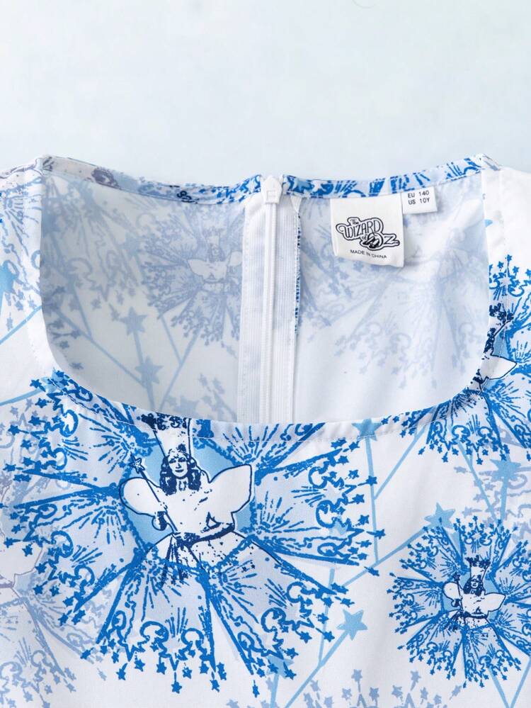Tween Girl All-Over Printed Square Neck Puff Sleeve Dress For Summer