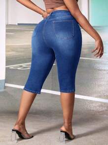 SHEIN SXY Jeans in Große Größen für Damen mit Taschen, slim fit, lässig, vielseitig, 7/8 Länge