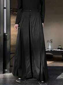 Manfinity Roghcode Men Solid Color Pleated Wide Leg Loose Pants Long Parachute Plain Black Going Out, Men Flared Pants With Split Sides, Men Flared Pant, Men Wide Leg Pants, Gothic Pants, Black Dress Pants, For Fall