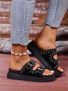 Nouvelles chaussures de printemps 2025 pour femmes grandes tailles, style européen et américain, sandales d'extérieur à semelle épaisse pour la plage - Noir - Voir 7