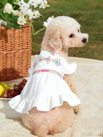 PETSIN Vestido de mascota estampado bohemio blanco - Ligero y fresco para primavera, verano y principios de otoño; Perfecto para uso diario, paseos al aire libre, fiestas de jardín, reuniones familiares, celebraciones festivas y sesiones de fotos con temática bohemia; Agrega comodidad, estilo artístico y elegancia al guardarropa de su mascota