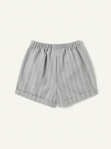 Cozy Pixies Baby Boy Solid Color Short Sleeve Polo Shirt With Stand Collar And Plaid Casual Shorts 2pcs Outfit Set - Grey - View 4