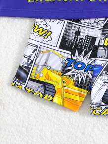 Baby Boy Excavator Letter Print Ringer Tank Top And Shorts Swimsuit - Blue - View 4