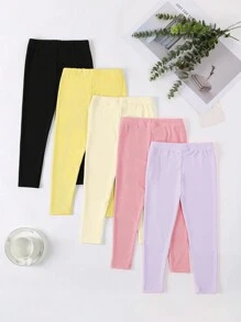 SHEIN Young Girl Cute Solid Color Comfortable 5pcs/Set Leggings Set - Multicolor - View 2