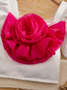 SHEIN Farbblock Puffärmel-shirt Für Kleinkindmädchen Mit Großer Blumendekoration - Heißes Pink - Übersicht 6