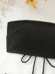 SHEIN Swim 女士纯色吊带性感比基尼套装、度假比基尼套装、夏季海滩 - 黑色 - 查看 5