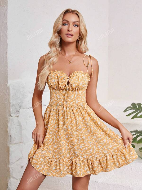 Damen Minikleid mit zartem Blumendruck, ärmellos, Lässig Urlaubsstil