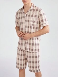 Men Plaid Patchwork Pocketed Homewear Set - Multicolor - View 5