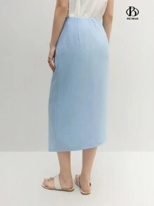 BizChic Women's Elegant Solid Color Wrap Around Long Skirt - Blue - View 5
