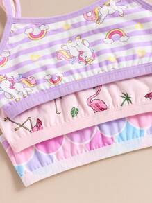 Young Girl Cute Unicorn & Flamingo Pattern Underwear Set, 3 Pieces,Summer,Travel