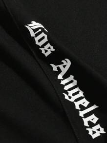 Manfinity Homme 男士時尚字母圖形無袖黑色基本坦克上衣 - 黑色 - 查看 5