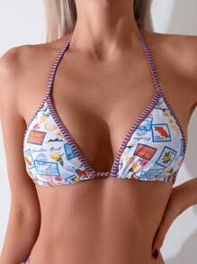 SHEIN Swim مجموعة بكيني منفصلة 2قطعة (طباعة عشوائية)، حقوق الطبع والنشر مشتراة للشاطئ الصيفي - متعدد الألوان - مشاهدة 4