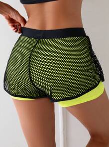 SHEIN Swim 女士运动网眼二合一沙滩短裤 夏季 - 彩色 - 查看 5