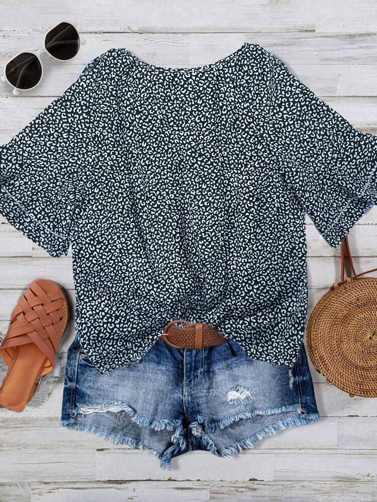 Women Round Neck Printed Casual Spring/Summer Shirt