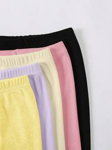 SHEIN Young Girl Cute Solid Color Comfortable 5pcs/Set Leggings Set - Multicolor - View 5