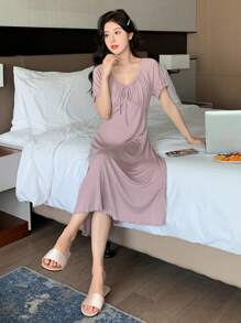 DAZY Women's Japanese-Style Drawstring Nightgown With Large Collar And Wood-Ear Edges