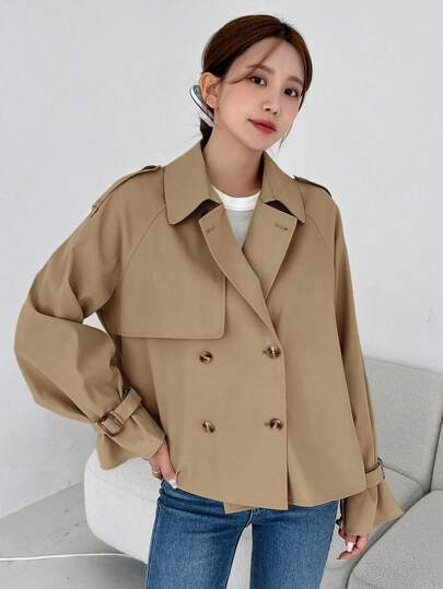 DAZY 女式秋季插肩袖双排扣休闲商务风衣女式夹克