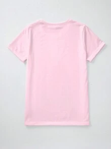 Camiseta de manga corta con estilo para mujer con corazón y letra impresa simple con eslogan
