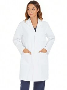 cimmuovere White Long Sleeve Loose Multi-Pocket Open Front Lab Coat, Halloween Cosplay Costume