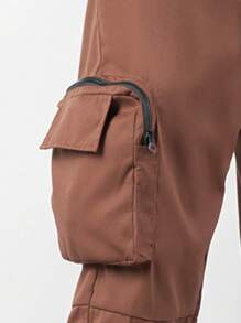 Manfinity Homme Pleated Zipper & 3d Pockets Design Men's Pants - Brown - View 7