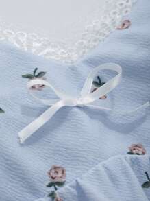DAZY Váy ngủ Cami phối ren hoa sang trọng lãng mạn dành cho nữ - Màu xanh lam - Xem 7