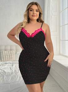 大码女式蕾丝与撞色细肩带睡衣睡裙